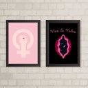 Ver imagem 2 de Kit 2 Quadros Feministas Viva La vulva 33x24cm:madeira Preta