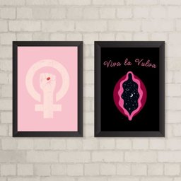Kit 2 Quadros Feministas Viva La vulva 33x24cm:madeira Preta - 2