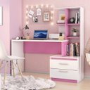 Ver imagem 1 de Escrivaninha com Estante Poli Poliman Móveis 2 Gavetas 138cm Branca E Rosa