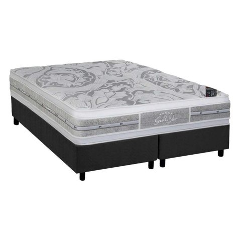 Cama Box Queen: Colchão Molas Pocket Ensacadas Castor Super Luxo Látex Slx + Base Gray(158x198)