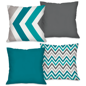 Kit com 4 Capas para Almofadas Decorativas Chevron Azul