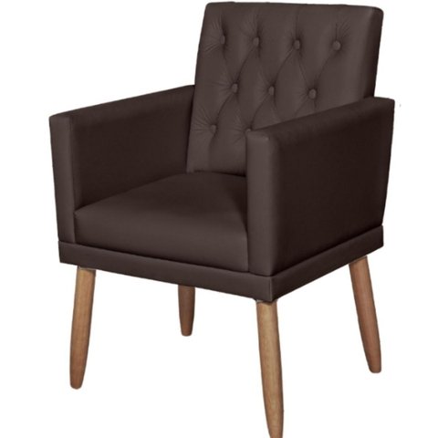 Poltrona Decorativa Tecido Corano para Sala de Espera Comercial Base Fixa Pés em Madeira Natural