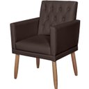 Ver imagem 1 de Poltrona Decorativa Tecido Corano para Sala de Espera Comercial Base Fixa Pés em Madeira Natural