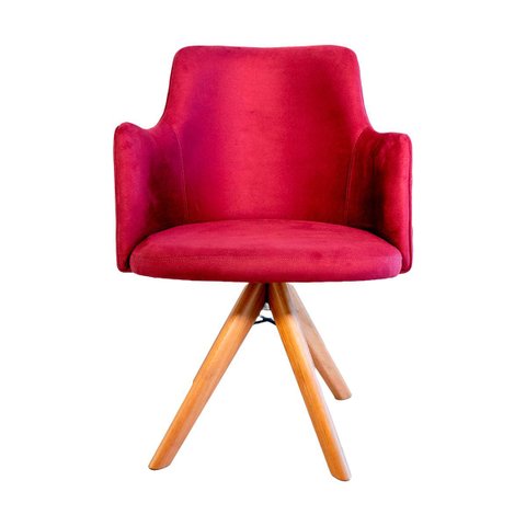Poltrona Domus - Giratória, em Veludo Carmim e Acabamento Matelassê