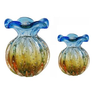 Conjunto de Vasos Trouxinhas Cristal Murano Azul e Âmbar
