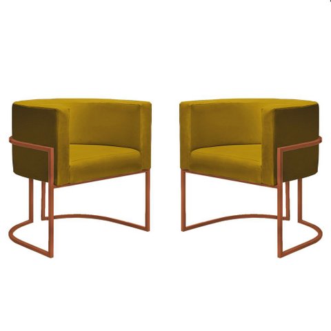 Kit 2 Poltronas Decorativa Nayara Base Ferro Bronze Suede - Twdecora