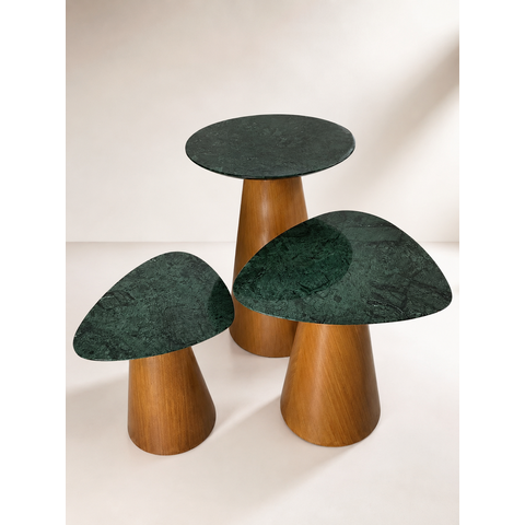 Conjunto Trio Flora | 3 Mesas Laterais Verde Guatemala com Bases Freijó