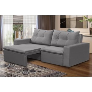 Sofá Retrátil 2 lugares 1,80m Luana Suede Cinza Madelina Decor