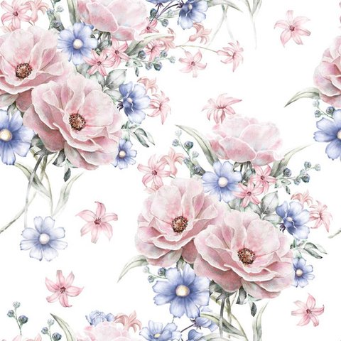 Papel de Parede Floral Buquê Azul Claro e Rosê - 3,00x0,50m