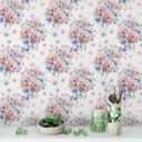 Ver imagem 2 de Papel de Parede Floral Buquê Azul Claro e Rosê - 3,00x0,50m