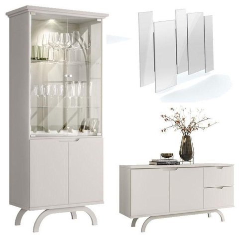 Cristaleira e Aparador Buffet Vicenza com Espelho Isadora Off White – New Ceval
