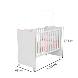 Conjunto Cômoda e Berço de Bebê Retrô Mavie Branco Rosa - 10 Conjunto Cômoda e Berço de Bebê Retrô Mavie Branco Rosa - 10