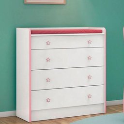 Conjunto Cômoda e Berço de Bebê Retrô Mavie Branco Rosa - 4 Conjunto Cômoda e Berço de Bebê Retrô Mavie Branco Rosa - 4