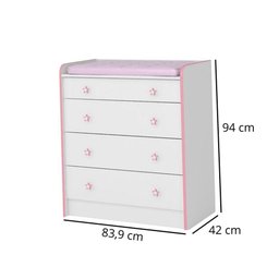 Conjunto Cômoda e Berço de Bebê Retrô Mavie Branco Rosa - 9 Conjunto Cômoda e Berço de Bebê Retrô Mavie Branco Rosa - 9