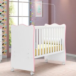 Conjunto Cômoda e Berço de Bebê Retrô Mavie Branco Rosa - 3 Conjunto Cômoda e Berço de Bebê Retrô Mavie Branco Rosa - 3