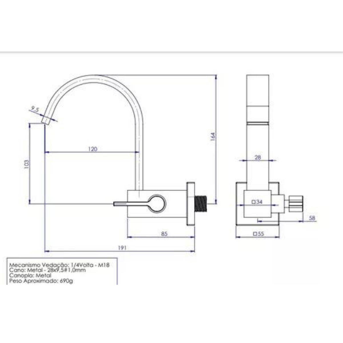 Torneira Quadrada Parede Inox Cozinha Banheiro Moderna - Marchezan 4415 - 7