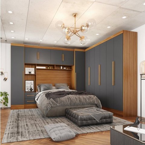 Guarda-roupa Modulado Casal Completo 4 Peças 8 Portas 5 Gavetas com Maleiro Smart Plus