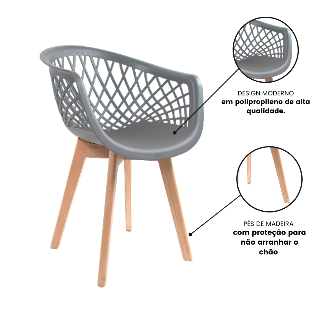 Kit 6 Cadeiras Eames Design Wood Web Cinza - 5