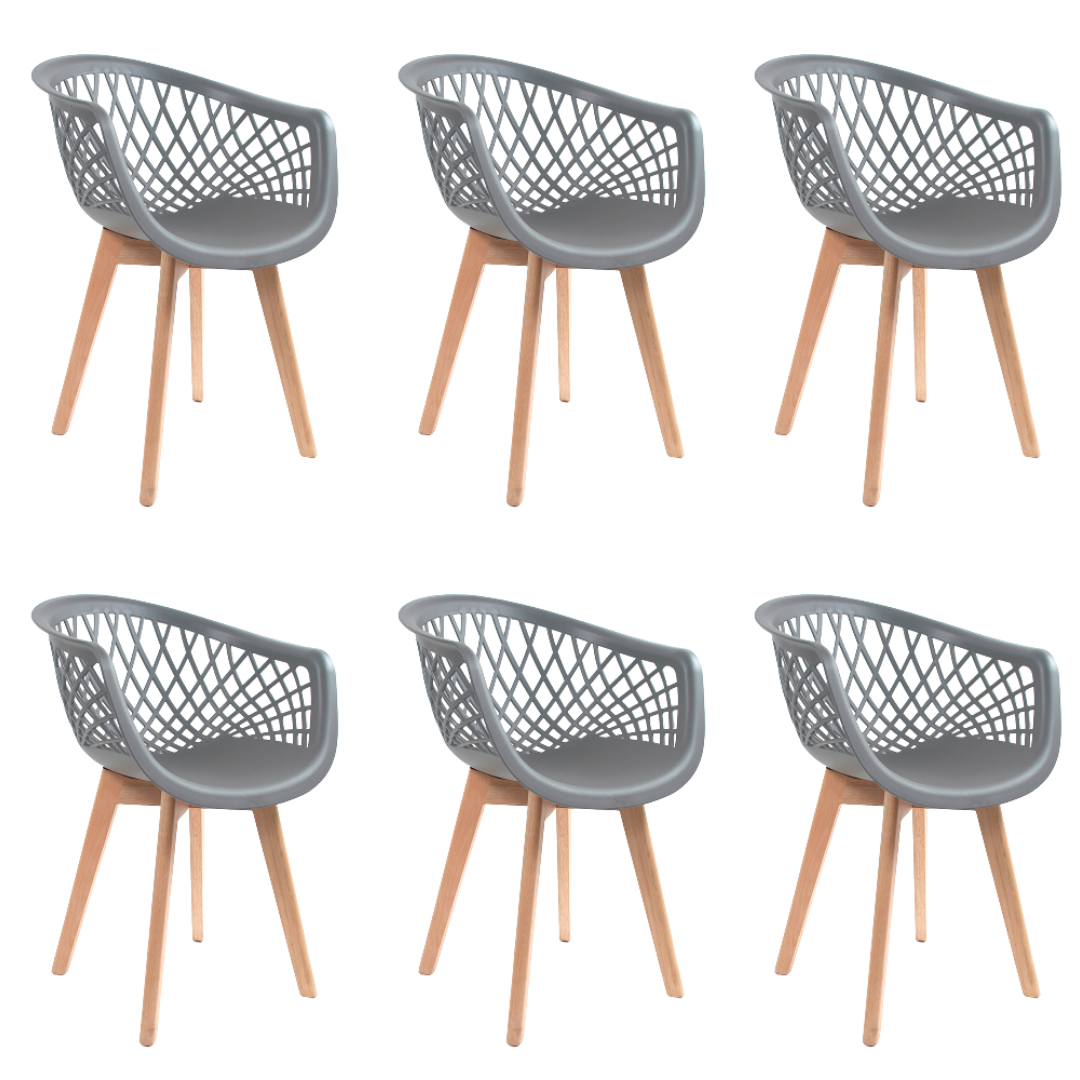 Kit 6 Cadeiras Eames Design Wood Web Cinza - 1