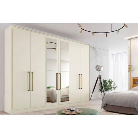 Guarda Roupa 6 Portas (2 C/ Espelho) e 6 Gavetas Argos Off White - Europa