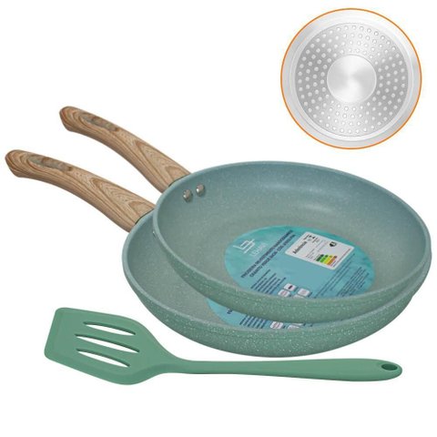 Frigideiras de Indução Antiaderente Cerâmica com Utensílio Verde 3 Peças - Lehaví