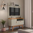 Ver imagem 1 de Rack com Painel Pequeno 90cm Quarto Sala para Tv 32 Sirius Patrimar Off White/cinamomo