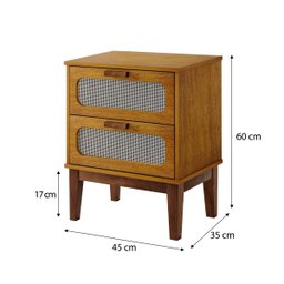 Mesa de Cabeceira com 2 Gavetas Santorini 45cm Nature Tela Indiana e Pés de Madeira Design Atemporal - 5