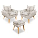 Ver imagem 1 de Kit Poltrona Decorativa e Puff Opala Luxo Linho Bege Dal Poz Estofados