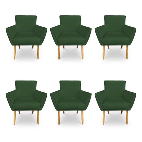 Kit 6 Poltronas Decorativa Leticia Suede Verde Pés Palito Castanho - Pallazio