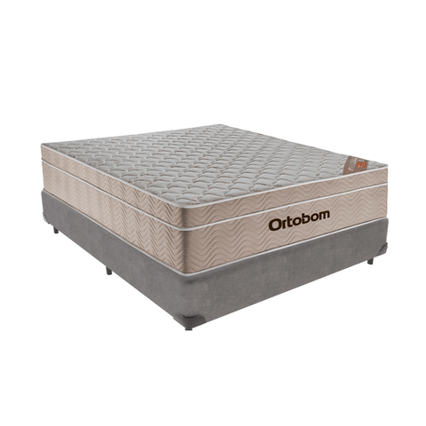 Cama Box Casal Cinza e Colchão Airtech Springpocket Molas Ensacadas Ortobom