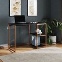 Ver imagem 2 de Mesa Escritório Berlim Industrial com Prateleira Ferro Cobre Tampo 110x46 Preto