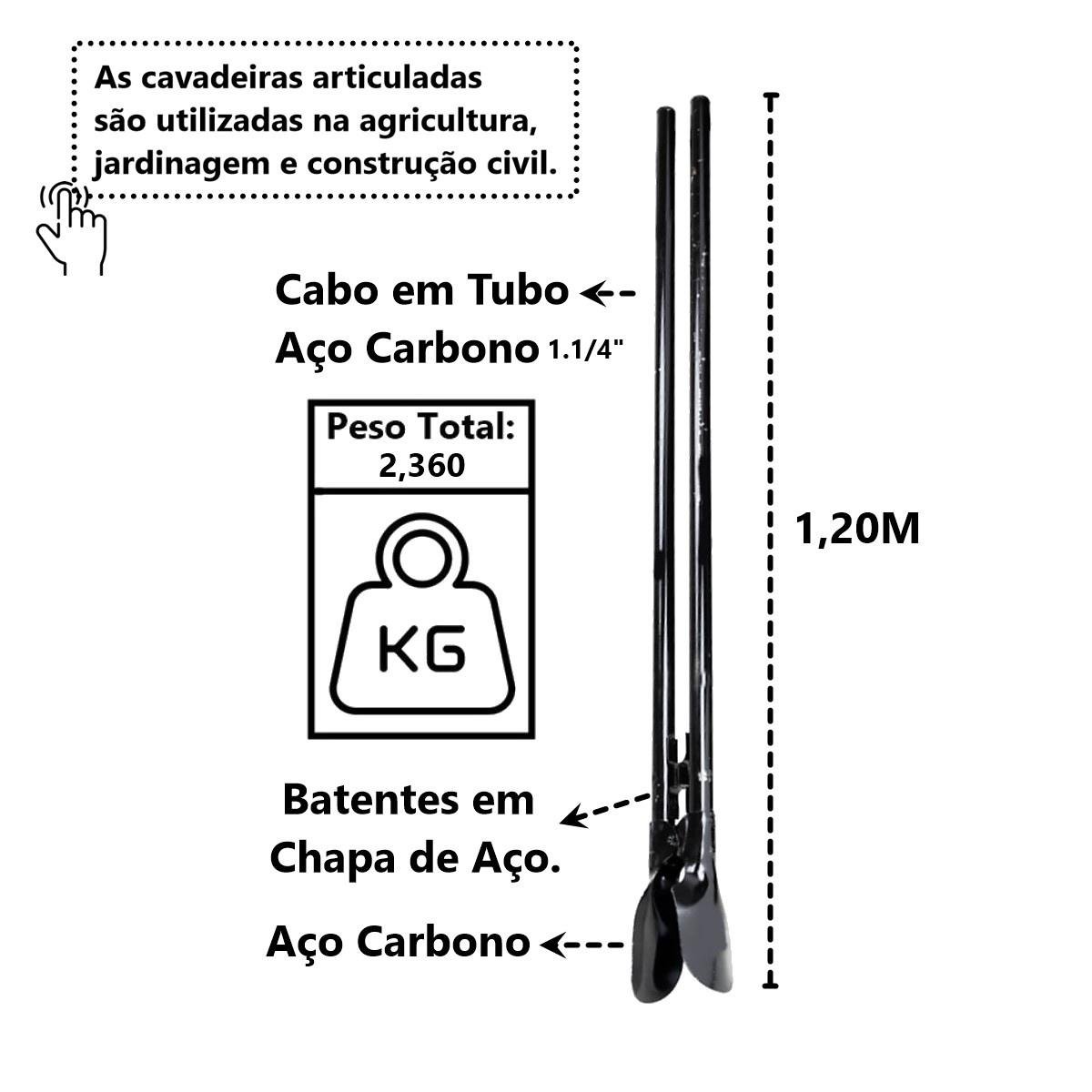 Cavadeira Standard Articulada Cabo Tubo em Aço Carbono 120cm Minasul - 4