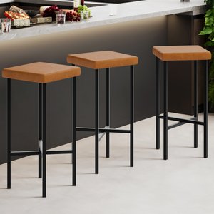 Banqueta Alta Bar Cozinha Sala de Jantar Preto Stella L02 Couríssimo Canela - Lyam Decor