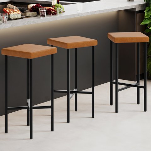 Banqueta Alta Bar Cozinha Sala de Jantar Preto Stella L02 Couríssimo Canela - Lyam Decor