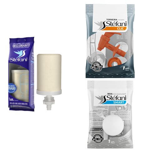 01 Un Vela Stéfani São João + 01 Un Torneira Original Stéfani Clic + 01 Un Boia Stéfani Smart