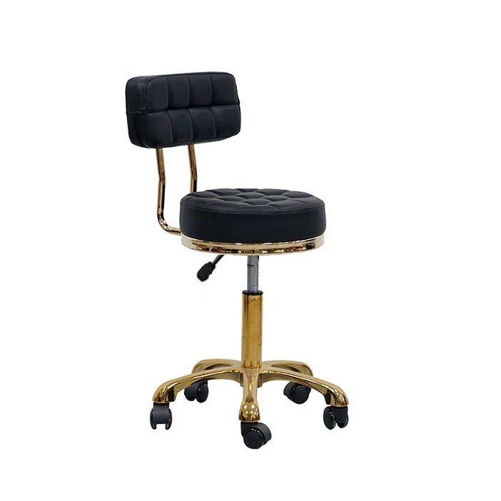 Cadeira Mocho Gold Dourado Estética Tattoo Clinica Salão - Preto - Couro Sintético - 1