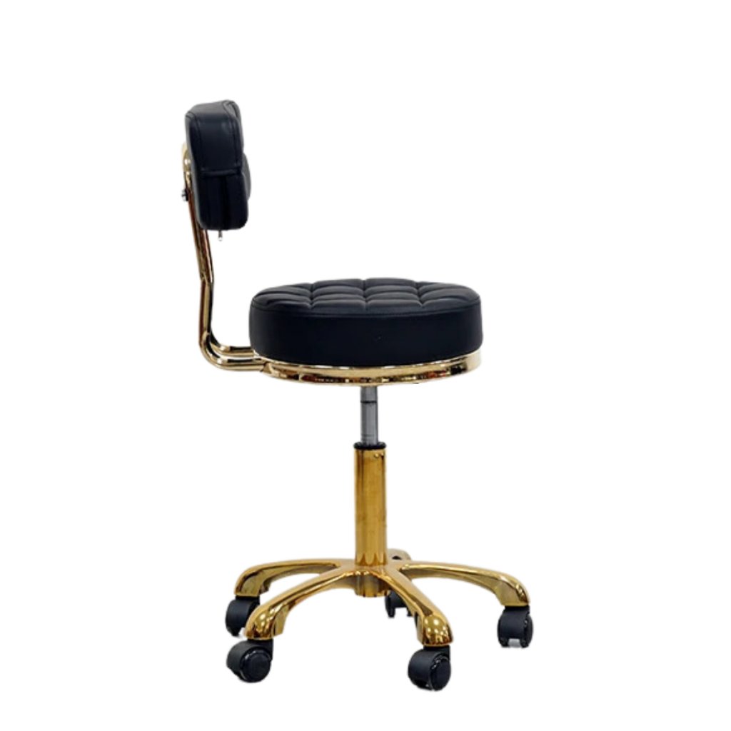 Cadeira Mocho Gold Dourado Estética Tattoo Clinica Salão - Preto - Couro Sintético - 3