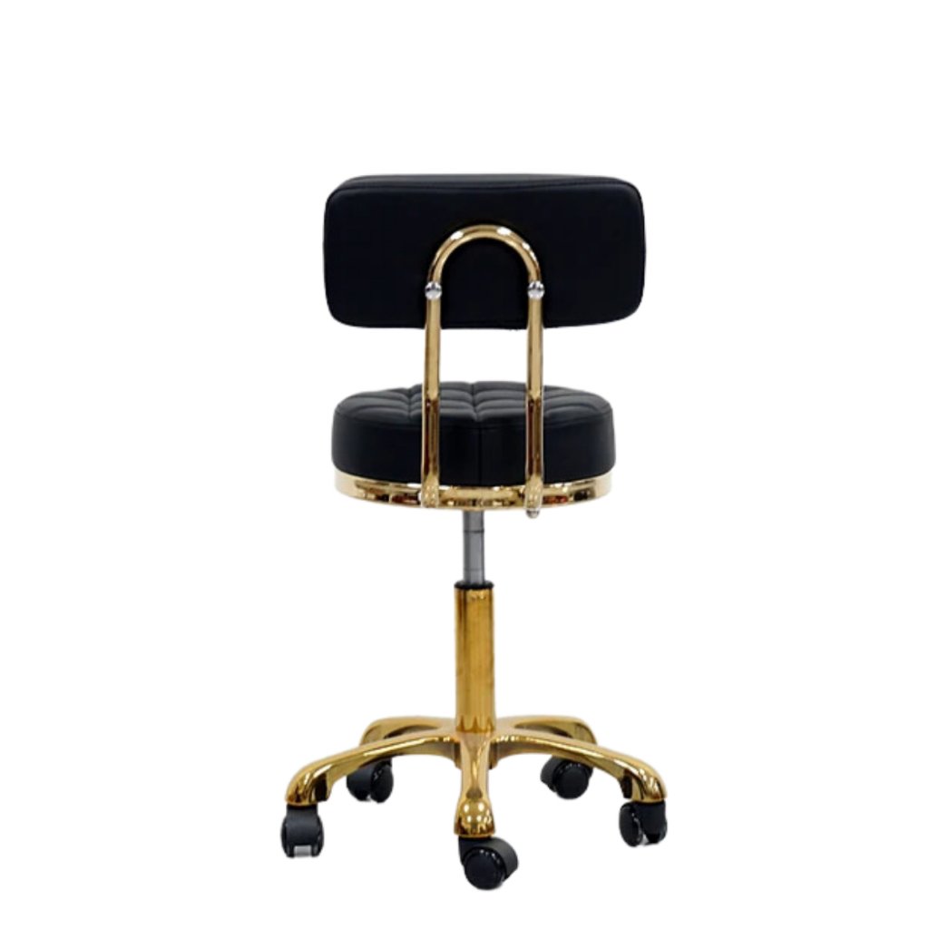 Cadeira Mocho Gold Dourado Estética Tattoo Clinica Salão - Preto - Couro Sintético - 2