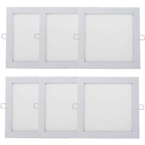 Kit 6 Plafon Painel LED Luminária Downlight 18W Embutir
