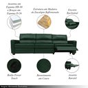 Ver imagem 3 de Sofá Sala de Cinema Elétrico Maldivas Reclinável Retrátil 4 Lugares 281cm Couro Verde Brilho G40 - G