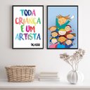 Ver imagem 1 de Kit 2 Quadros Infantis Toda Criança É Um artista 45x34cm - com Vidro:madeira Branca