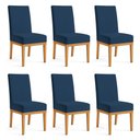 Ver imagem 1 de Kit 6 Cadeiras de Jantar Brisa Veludo Base de Madeira - Pallazio Cor Azul Marinho