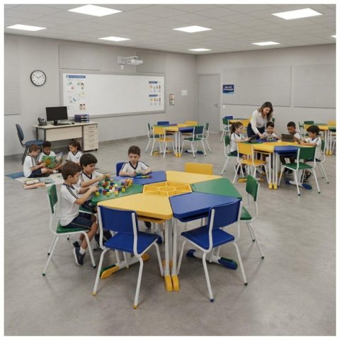 Conjunto Hexagonal Mesas e Cadeiras - 02 a 06 Anos - Infantil - Pollo Móveis - 42011