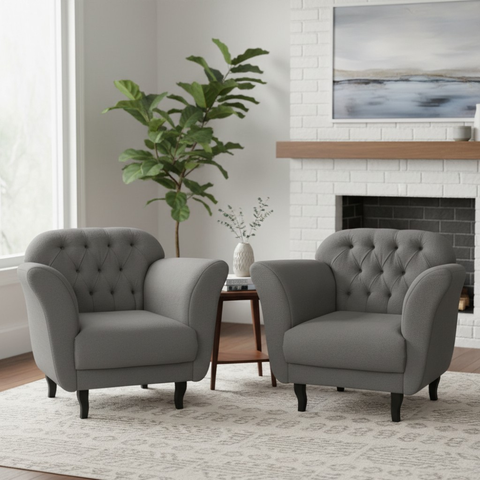 Kit 2 Poltronas Decorativa Dália Suede Cinza Pés Madeira Mz Decor