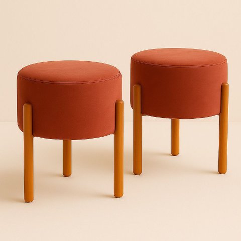 Kit Puff Apolo Pes de Madeira Terracota/cobre Veludo