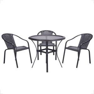 3 Cadeiras Maresia Aluminio Pintura Preta Fibra Sintetica Tr. Simples e Mesa Fortaleza Aluminio Pint