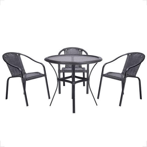 3 Cadeiras Maresia Aluminio Pintura Preta Fibra Sintetica Tr. Simples e Mesa Fortaleza Aluminio Pint