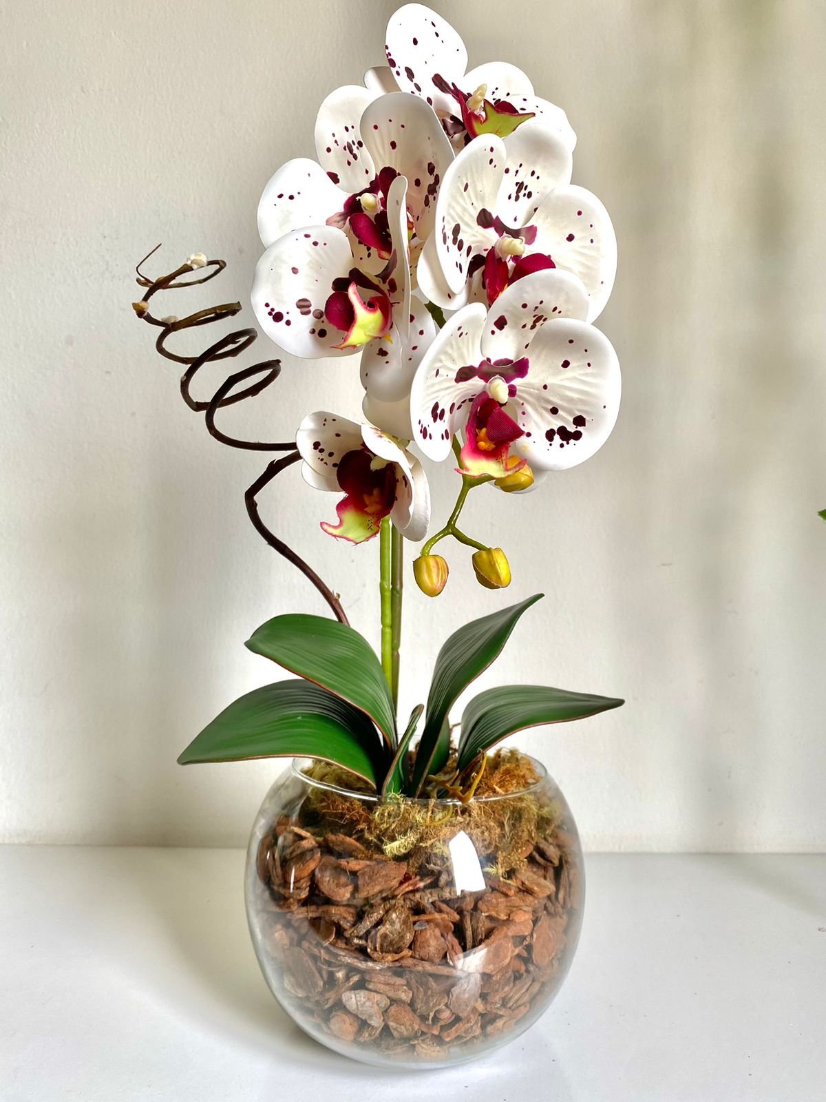 Arranjo Centro de Mesa de Orquídea Branca 3d Branco Vaso de Vidro M - Zent Future - 2