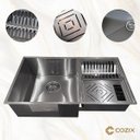 Ver imagem 1 de Cuba Calha Úmida 70x40 Aço Inox 304 Escovado Escorredor Embutir Sobrepor 2 Válvulas Cozix