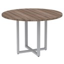 Ver imagem 1 de Mesa de Reunião Redonda P25 Pandin 110 Cm (largura) Tampo Mdp Walnut Pé Aço Tubular Cinza